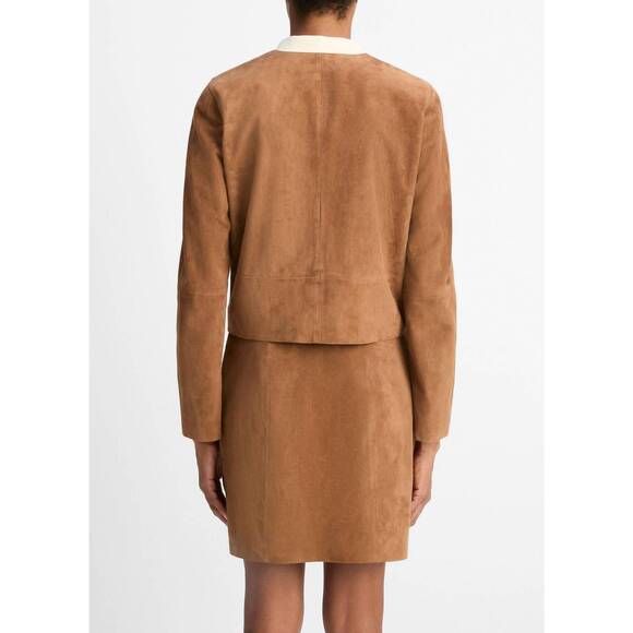 NEW VINCE collarless cropped suede jacket in camarillo - Picture 2 of 4